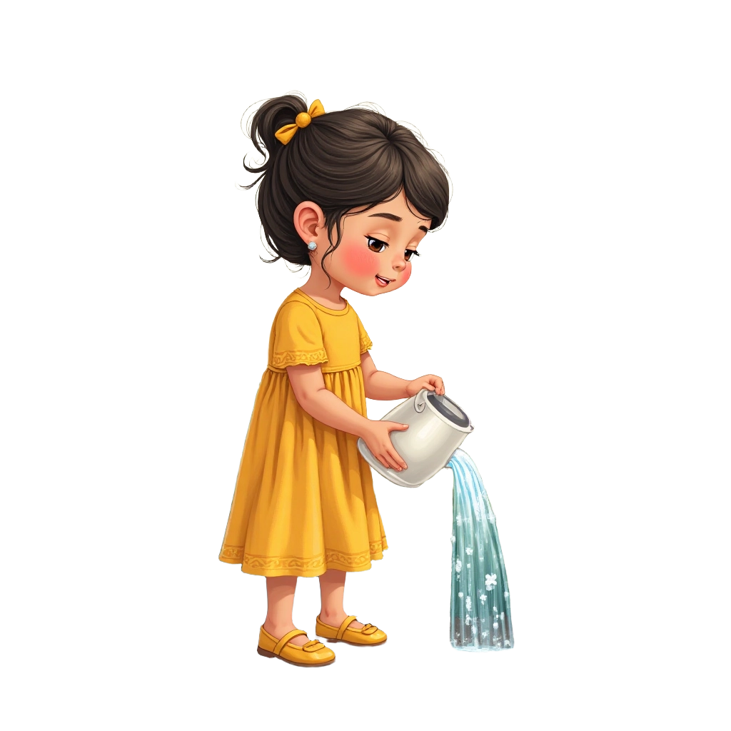 Little Girl Watering Flowers